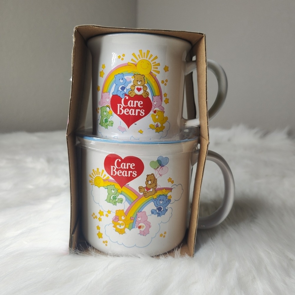 Care Bears Rainbow Clouds Collectors 2‎ Mug Set Ceramic 9oz & 16oz Brand New